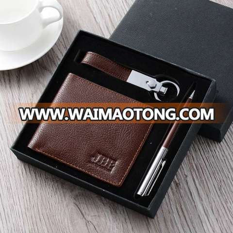 Gift box 3in 1/leather wallet & keychain & pen gift set