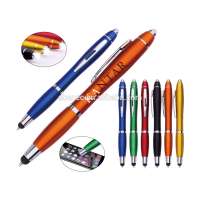 New design high quality Twist action 3 in 1 LED light ball pen with touch tip for school stationery